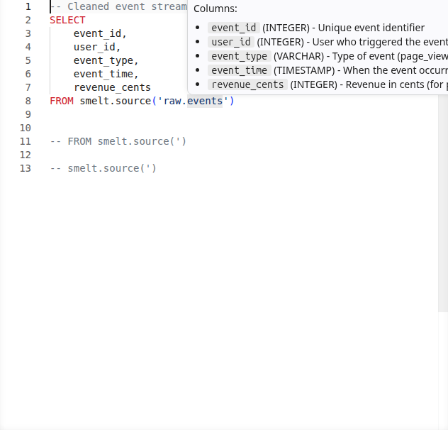 Source schema on hover